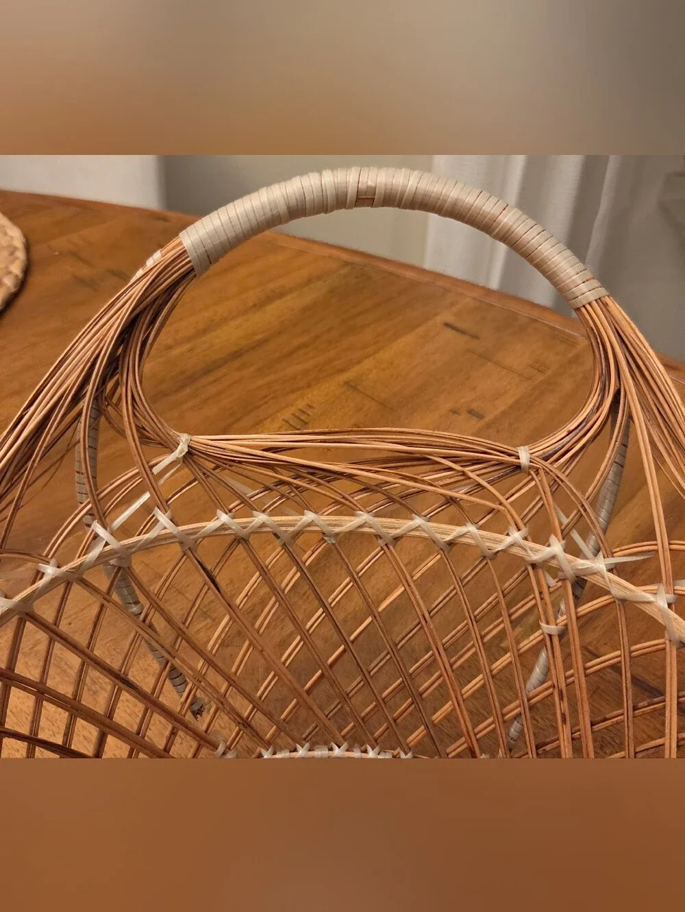 Vintage Hand Woven Natural Fiber Basket Hand Tied Boho Cottagecore 15